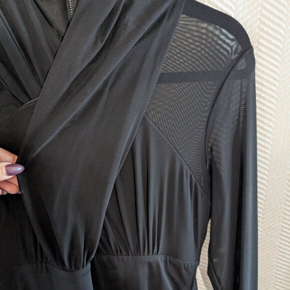 Bardot Black Mesh & Wrap Bodycon Dress Halter-Inspired Bodice Ruched Size 8/M - Picture 8 of 13
